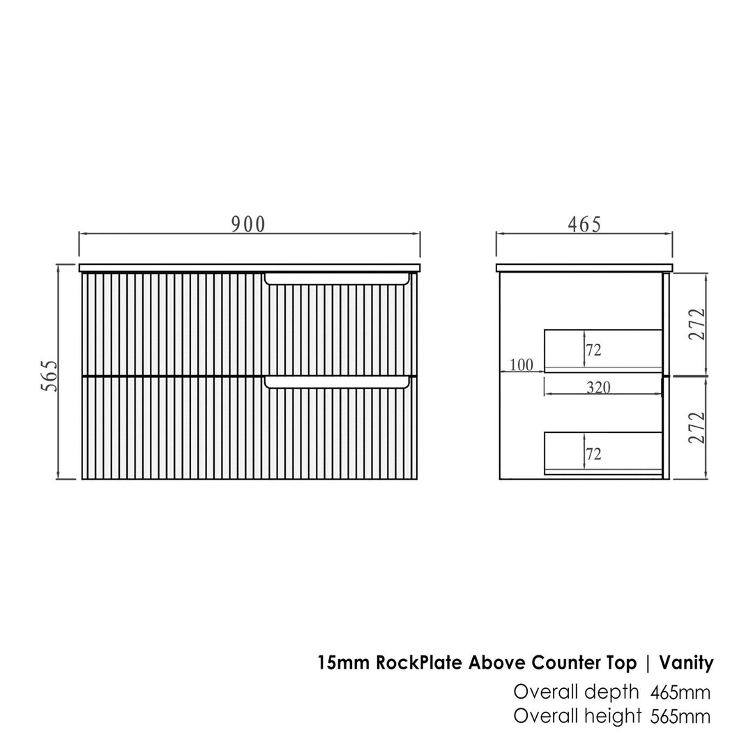 Satin White Noosa900 Wall Hung Empire Black Top 12 O'clock Taphole NS900WST-EB-12TH