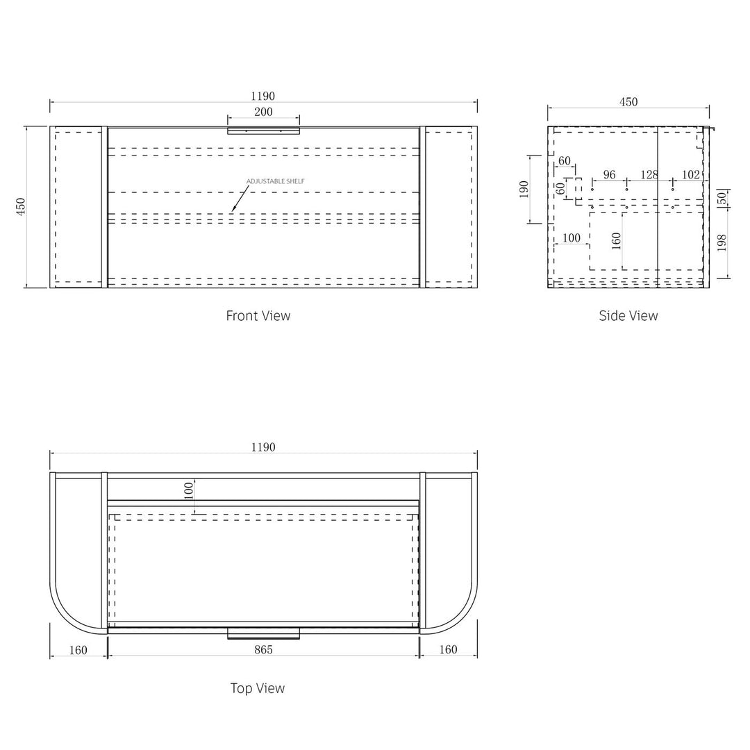 Bondi 1200x460X450 Wall Hung Satin White Fluted Plywood Vanity With Cloudy Carrara 2 Oclock Taphole BO1200WST-CA-2TH