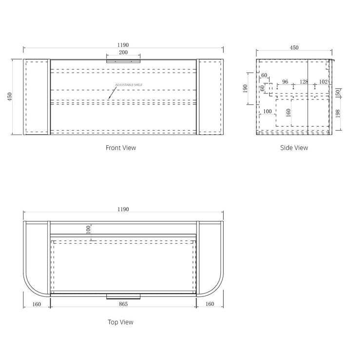 Bondi 1200x460X450 Wall Hung Satin White Fluted Plywood Vanity With Cloudy Carrara 2 Oclock Taphole BO1200WST-CA-2TH