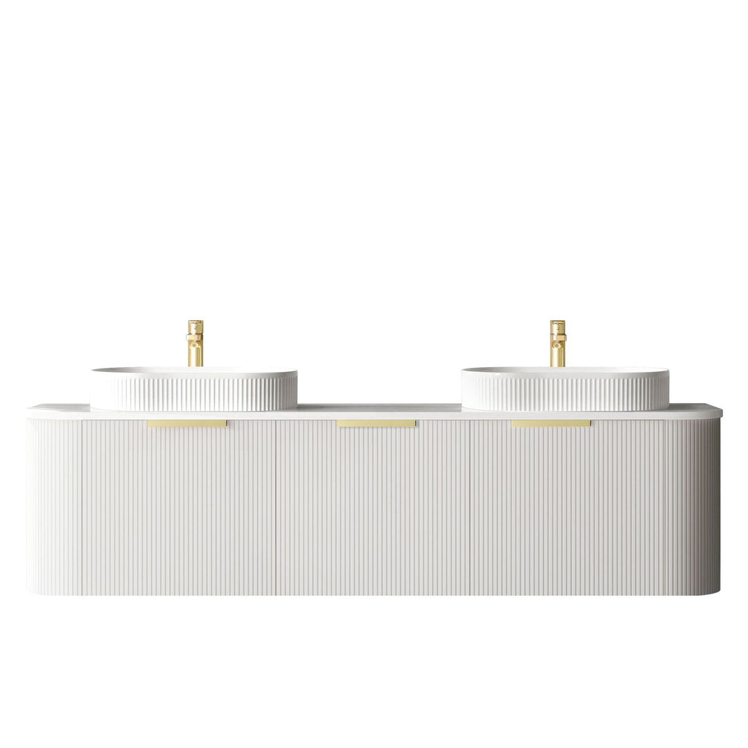 Bondi 1800x460X450 Wall Hung Satin White Fluted Plywood Vanity With Pure White 12 Oclock Taphole BO1800WST-PW-12TH