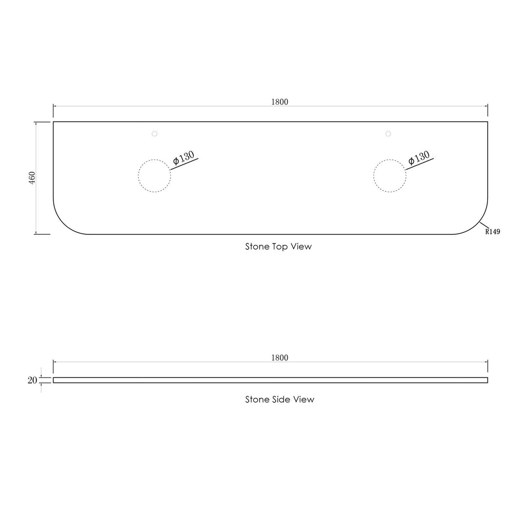 Bondi 1800x460X450 Wall Hung Satin White Fluted Plywood Vanity With Cloudy Carrara 12 Oclock Taphole BO1800WST-CA-12TH