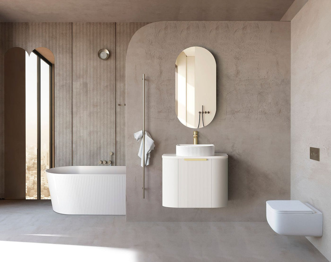 BONDI SATIN WHITE FLUTED 600X460 CURVE VANITY