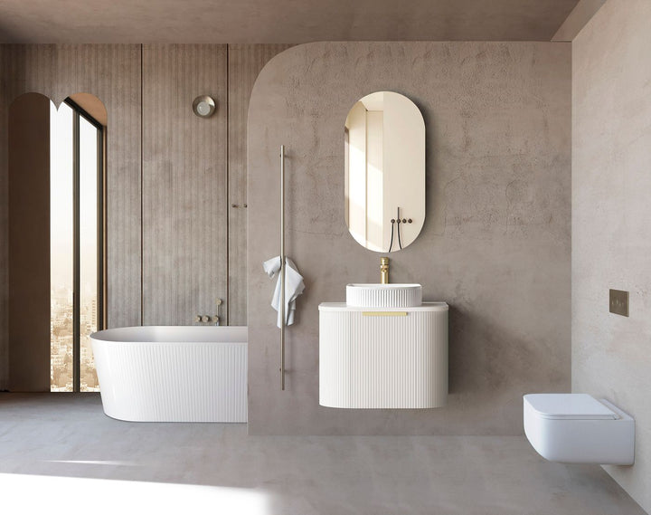 BONDI SATIN WHITE FLUTED 600X460 CURVE VANITY