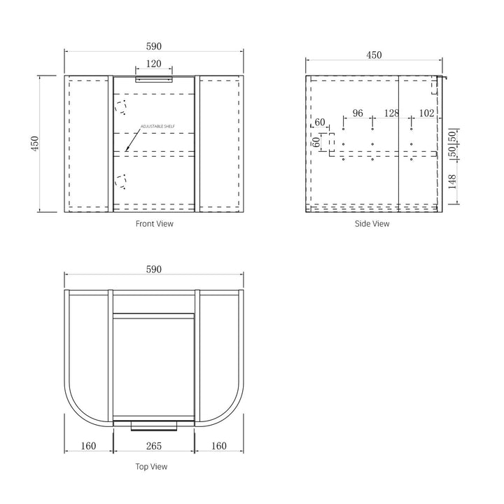 Bondi 600x460X450 Wall Hung Satin White Fluted Plywood Vanity With Cloudy Carrara 12 Oclock Taphole BO600WST-CA-12TH