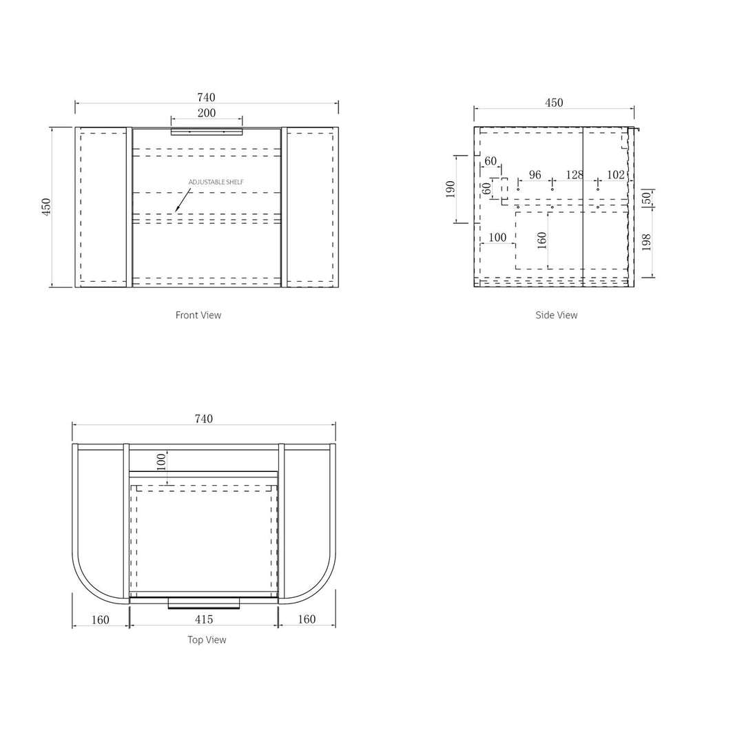 Bondi 750x460X450 Wall Hung Satin White Fluted Plywood Vanity With Cloudy Carrara 12 Oclock Taphole BO750WST-CA-12TH