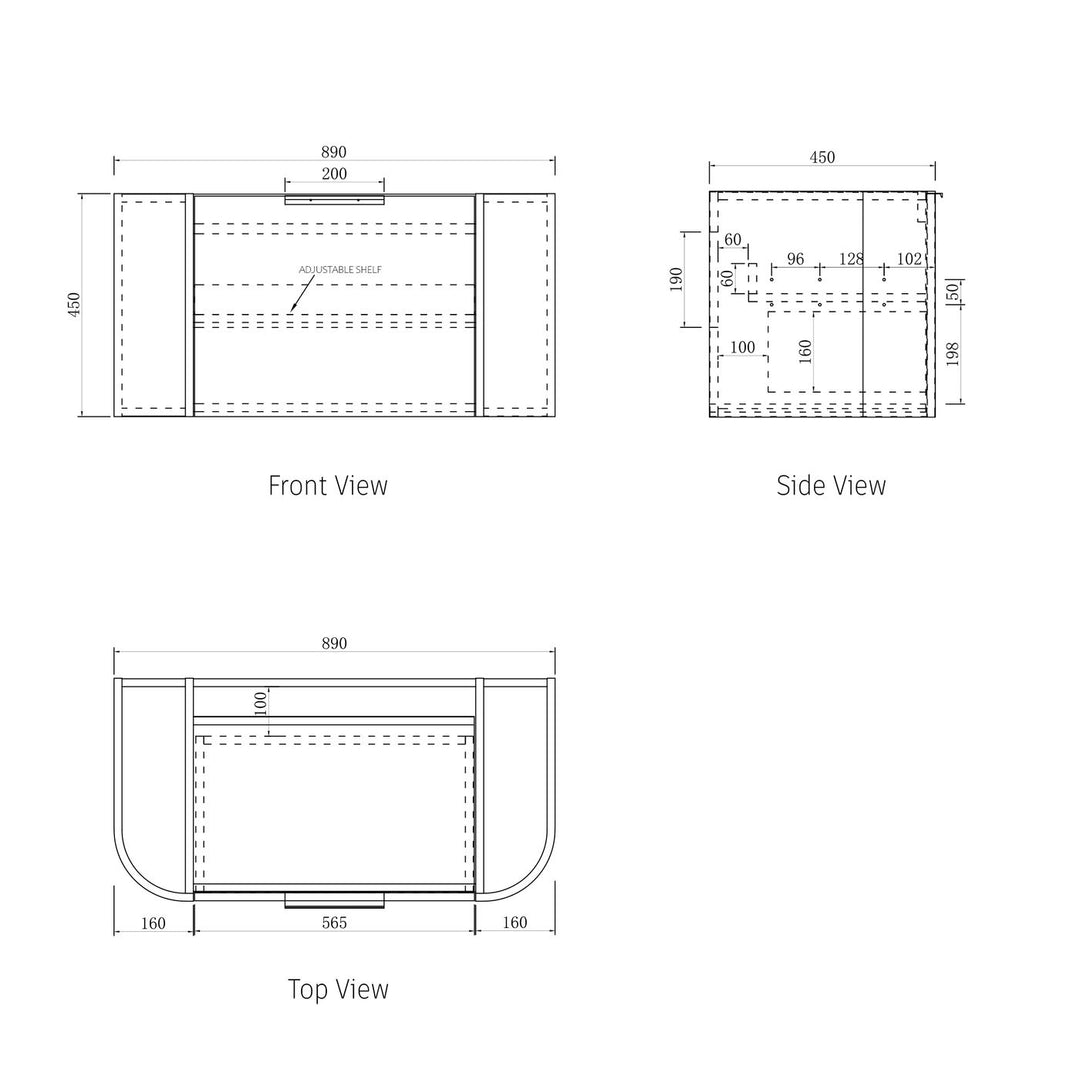 BONDI SATIN WHITE FLUTED 900X460 CURVE VANITY BO900WST-CA-12TH