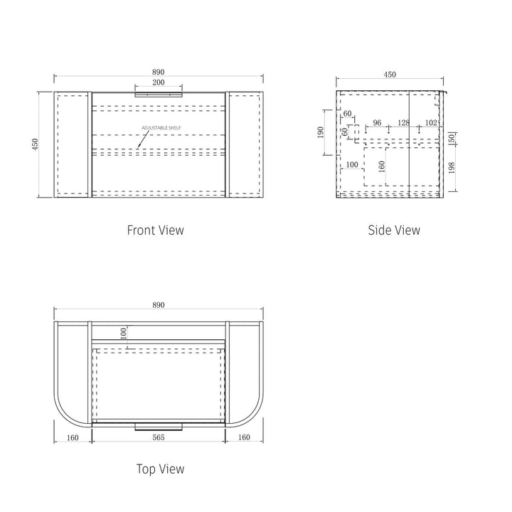 BONDI SATIN WHITE FLUTED 900X460 CURVE VANITY BO900WST-CA-12TH