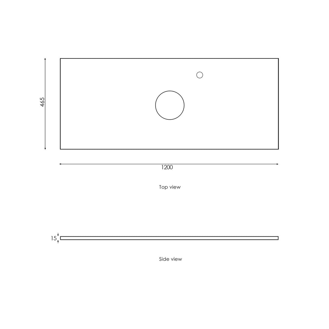 Satin White Noosa1200 Wall Hung Empire Black Top 2 O'clock Taphole NS1200WST-EB-2TH