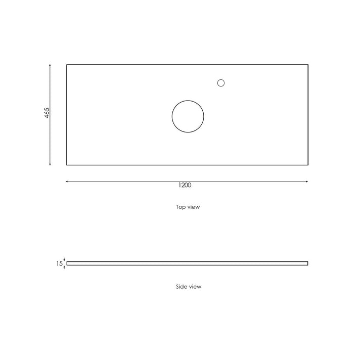 Satin White Noosa1200 Wall Hung Empire Black Top 2 O'clock Taphole NS1200WST-EB-2TH