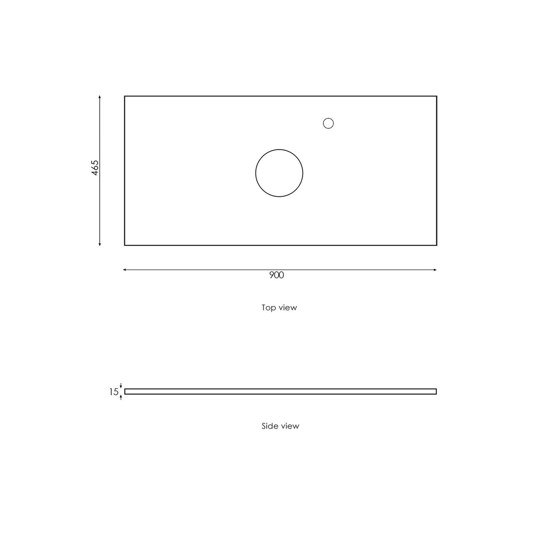 Satin White Noosa900 Wall Hung Empire Black Top 2 O'clock Taphole NS900WST-EB-2TH