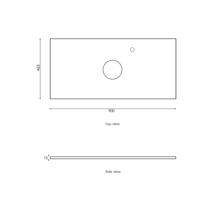 Satin White Noosa900 Wall Hung Empire Black Top 2 O'clock Taphole NS900WST-EB-2TH