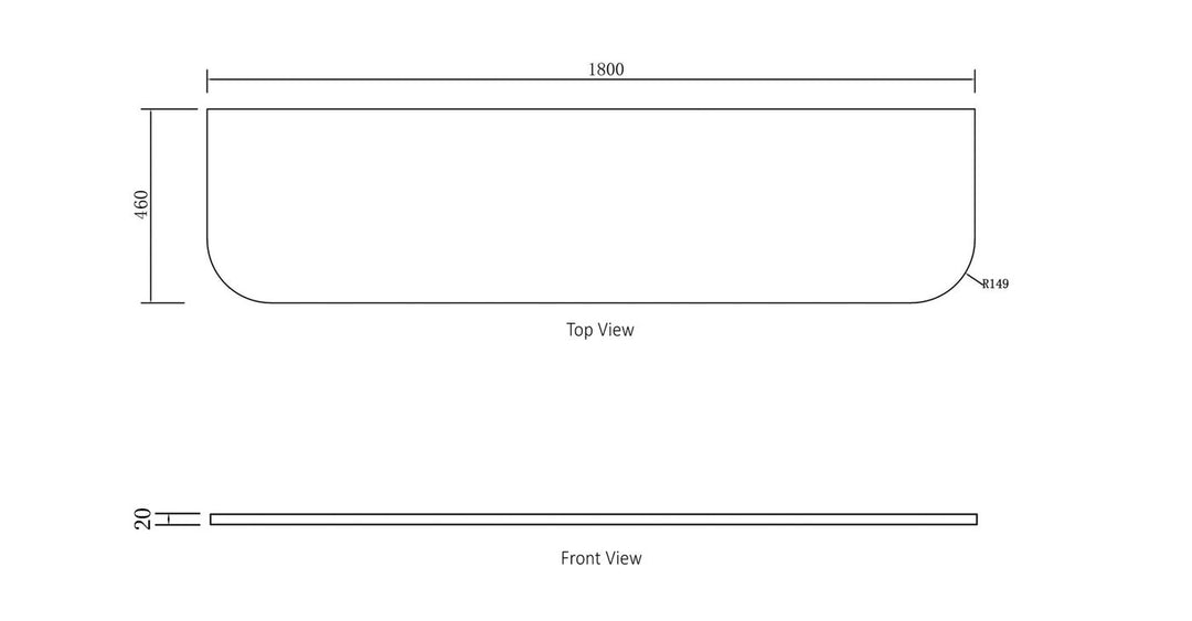 Bondi 1800x460x20mm Pure White Stone Top - No Hole STBO184PW-NH