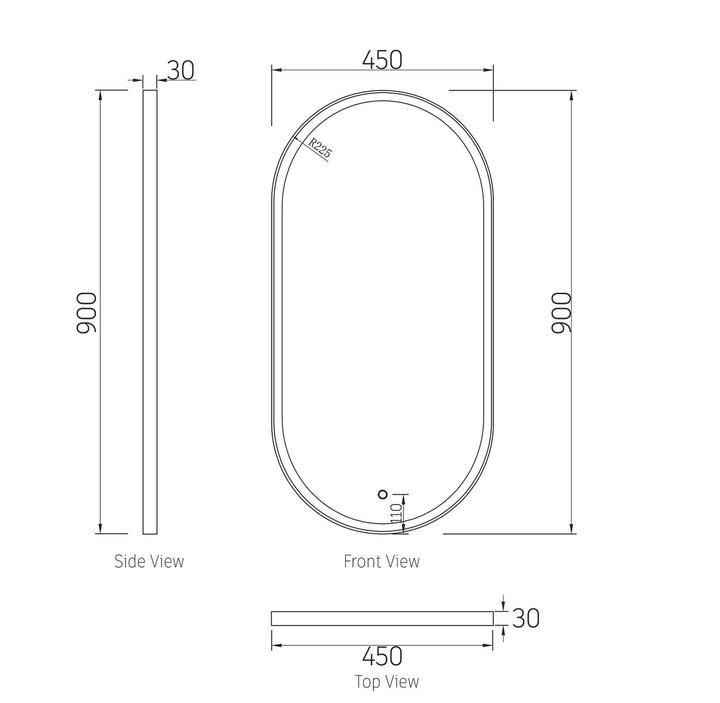 BRIGHTON LED GOLD FRAME OVAL TUFFI GLASS MIRROR 900X450MM*ANTI FOG