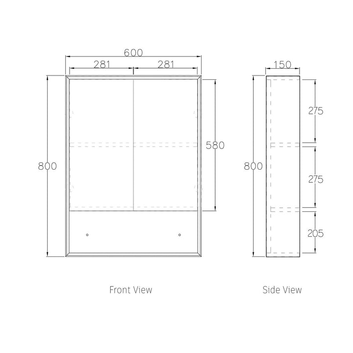 MARLO MATTE BLACK 600X800X150 SHAVING CABINET MASV600B