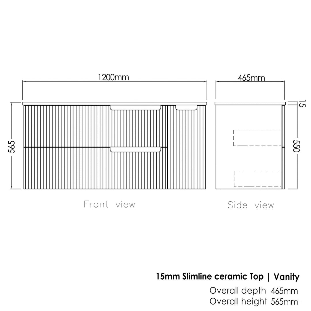 SATIN WHITE NOOSA 1200MM WALL HUNG VANITY NS1200WST-CA-12TH