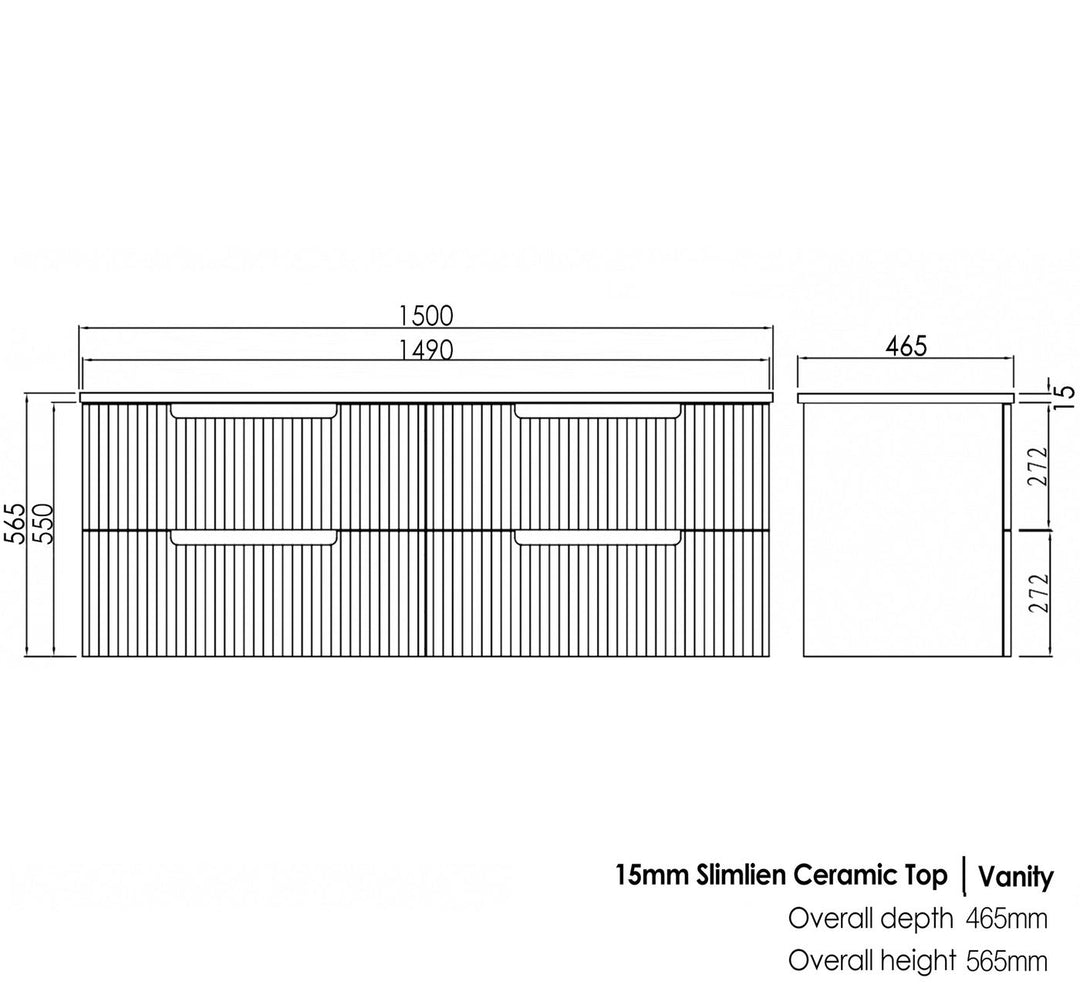 SATIN WHITE NOOSA 1500MM WALL HUNG VANITY NS1500WST-CA-12TH