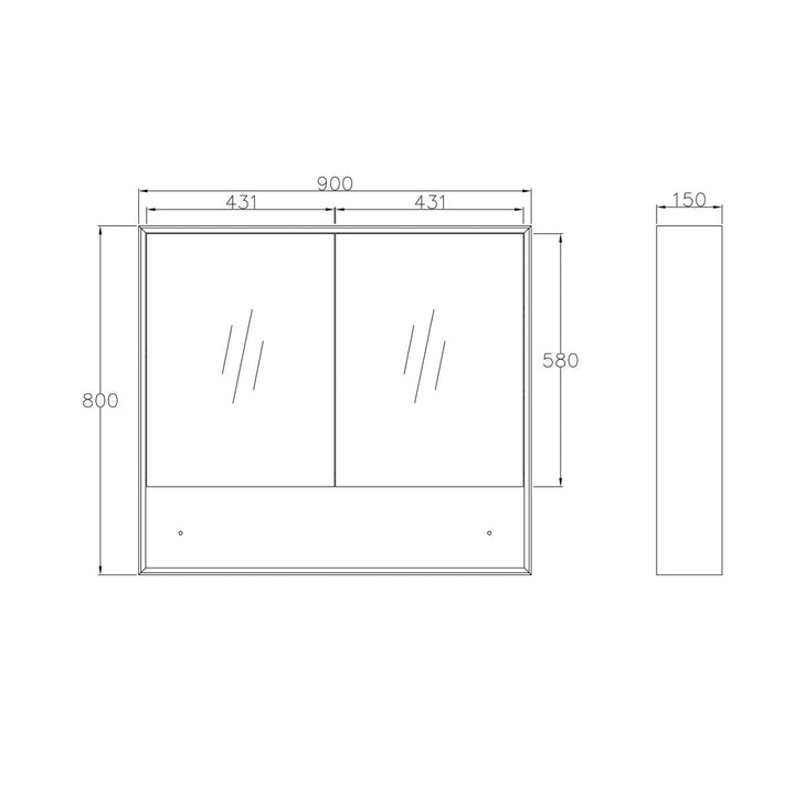 Marlo Matte Black Plywood Shaving Cabinet 900x800x150 With Copper Free Mirror MASV900B