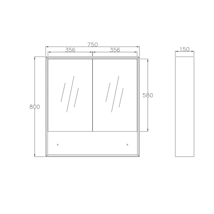 Marlo Matte Black Plywood Shaving Cabinet 750x800x150 with Copper Free Mirrror MASV750B