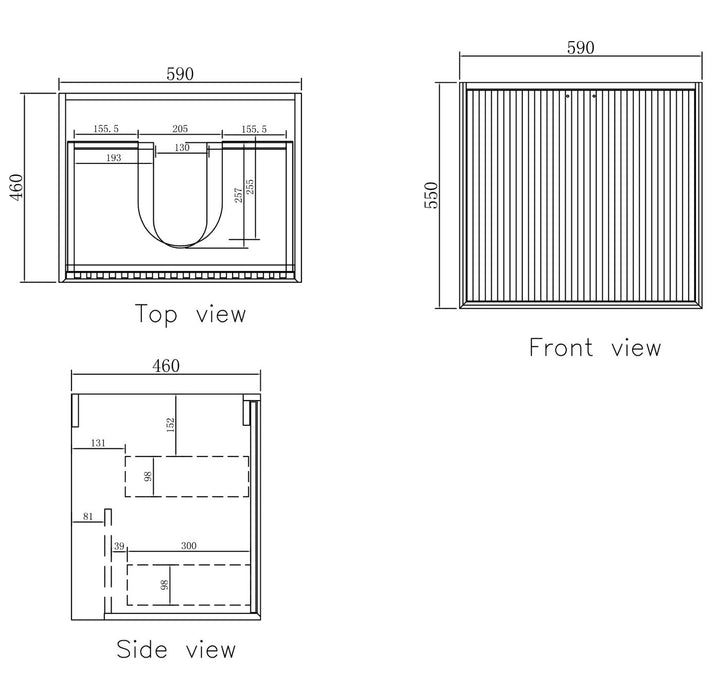 MARLO 600x460x550 wall hung Matte Black Plywood Cabinet (Black Handle) MA600B