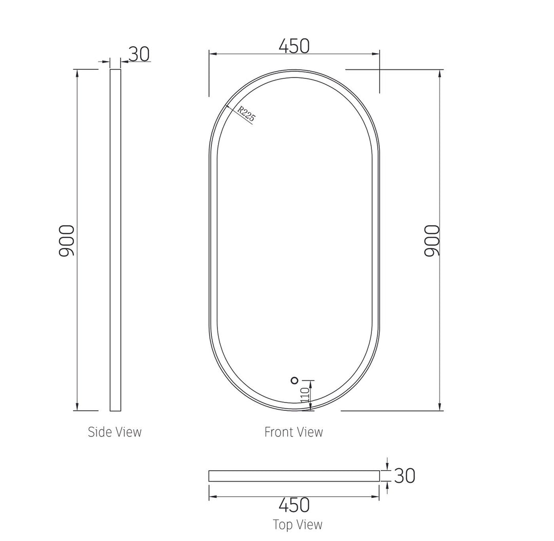 Metal Framed LED Mirror Gold 900x450 * Anti-Fog LED-MF9045G