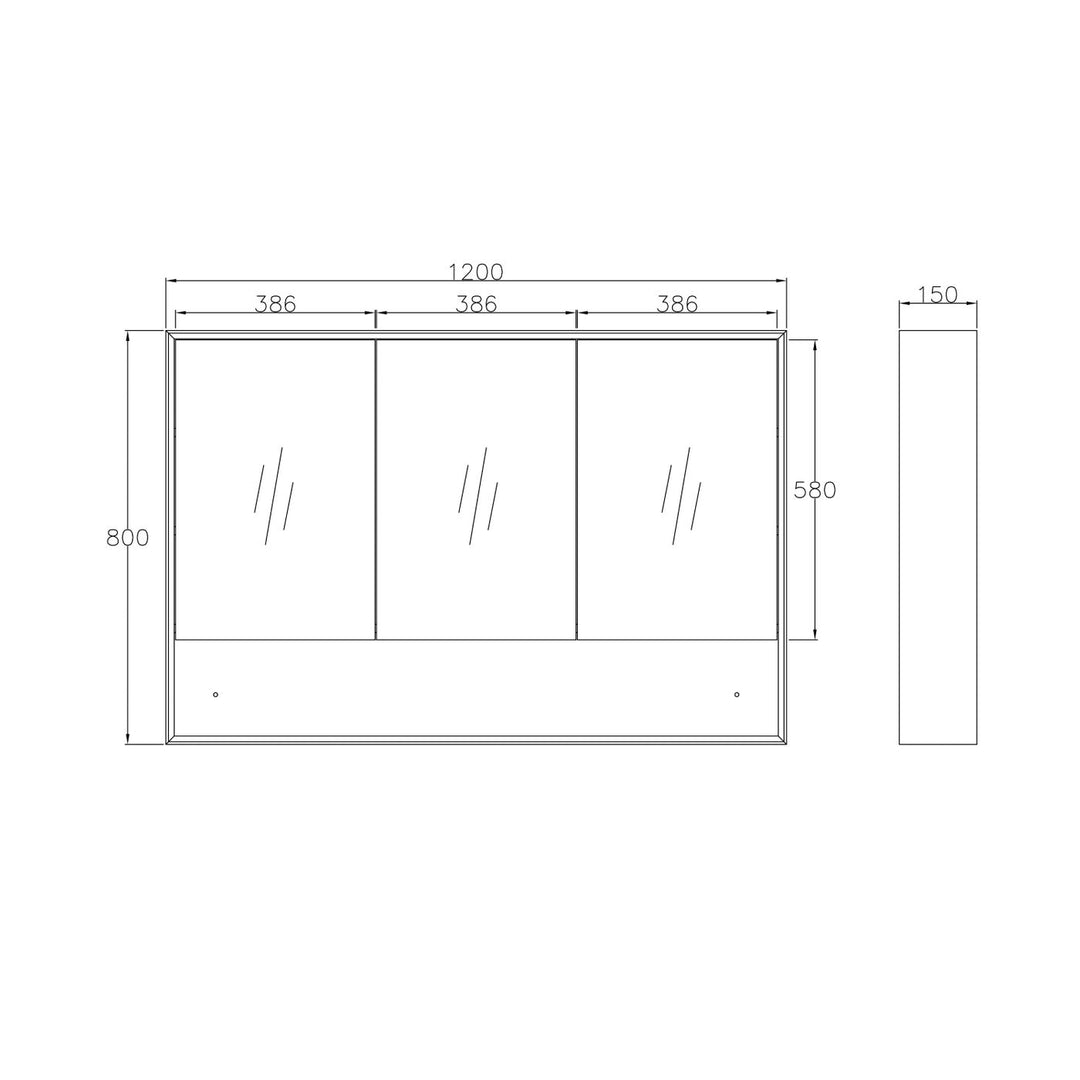 MARLO MATTE BLACK 1200X800X150 SHAVING CABINET