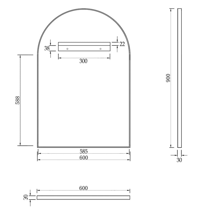 Metal Framed Archie Mirror 900x600 Brush Gold MFMAR9060G