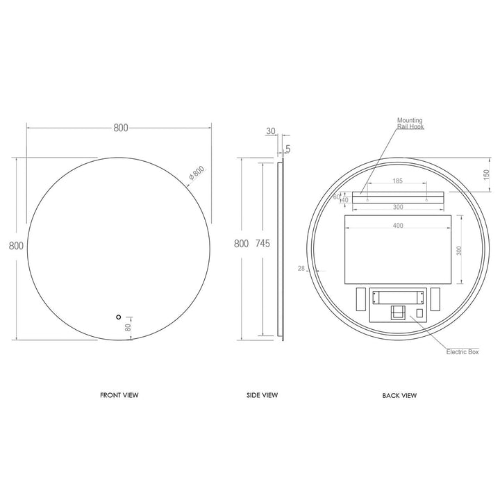 BONDI LED Frameless Mirror 800 LED-R800