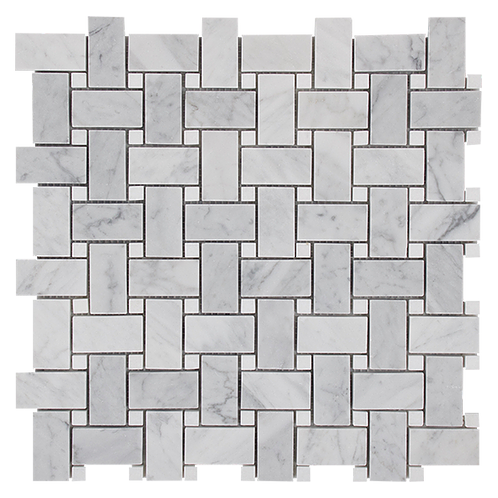 BASKETWEAVE CARRARA + THASSOS DOT SHEET SIZE 305X305X7MM - BASKETWEAVE CARRARA+ THASSOS DOT -01