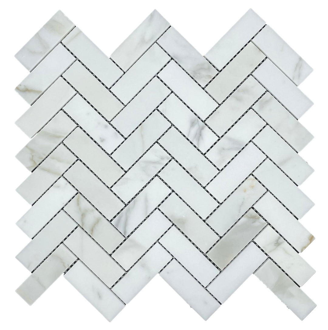 HERRINGBONE CALACATTA HONED CHIP SIZE 20X64X7MM SHEET SIZE 280X248X7MM