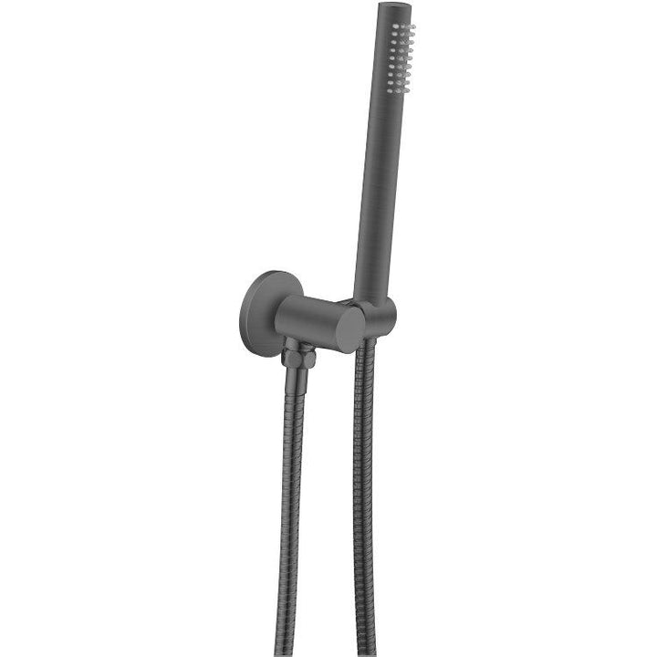 Round Gun Metal Grey Shower Rail with Hanheld Shower (Stainless Steel Hose)