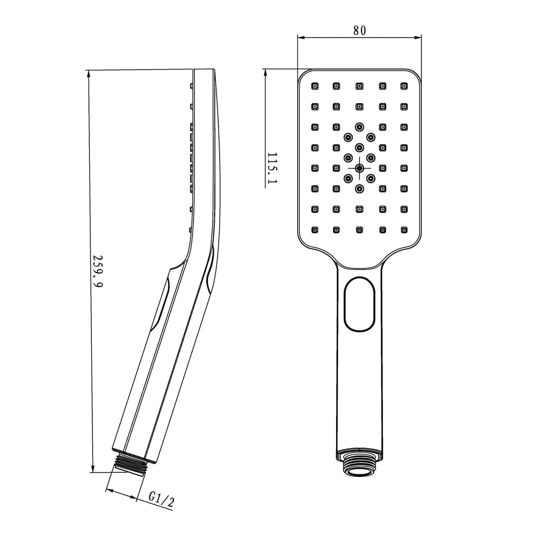 Square 3 Functions Chrome Rainfall Handheld Shower Head