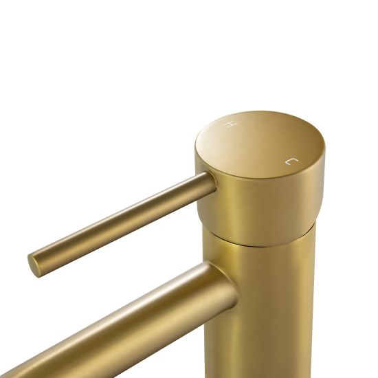 LUCID PIN Series Round Brushed Brass Tall Basin Mixer