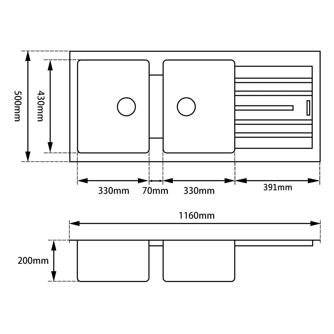 1160*500*200mm White Granite Quartz Stone Kitchen Sink Double Bowls Drainboard Top/Undermount