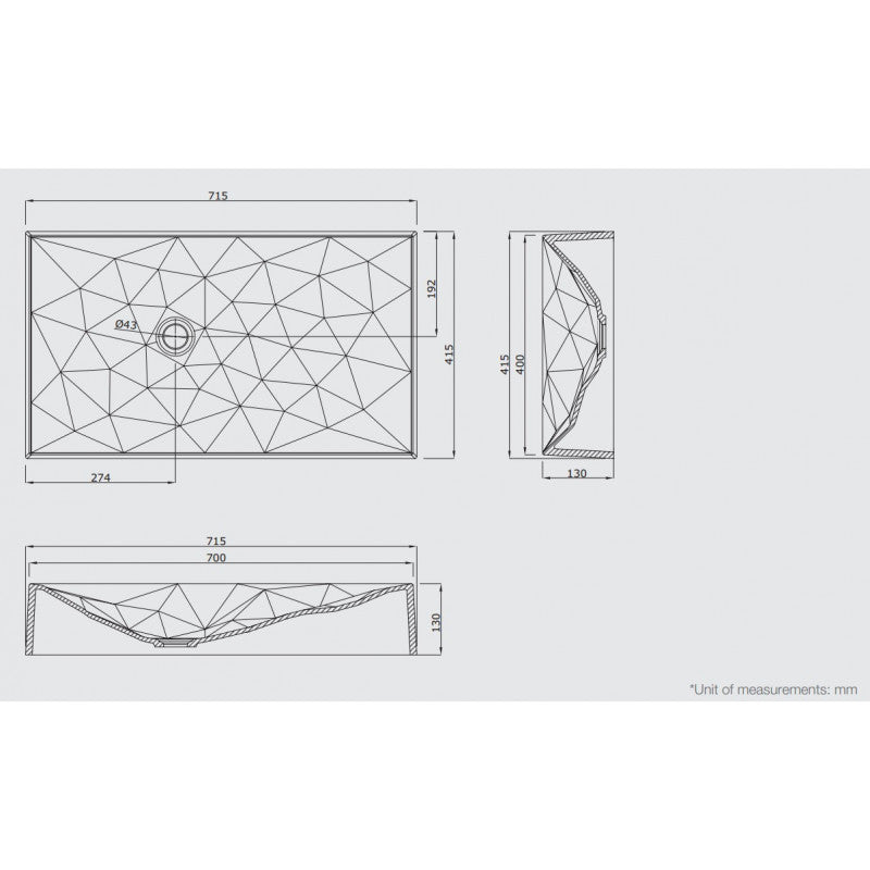 Sternhagen  715x415x130mm Kristall Above Counter Basin White or Black Glossy Bathroom Wash Basin Sani-Quartz Composite High-end