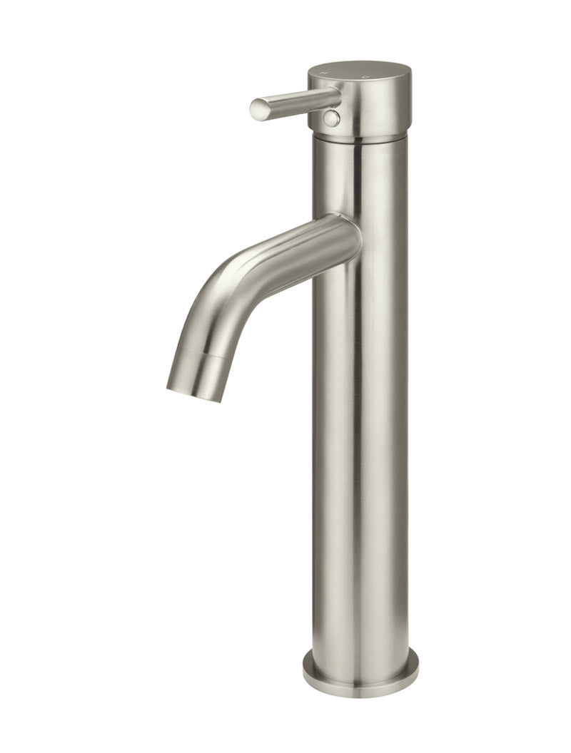 Round Tall Curved Basin Mixer - PVD Brushed Nickel