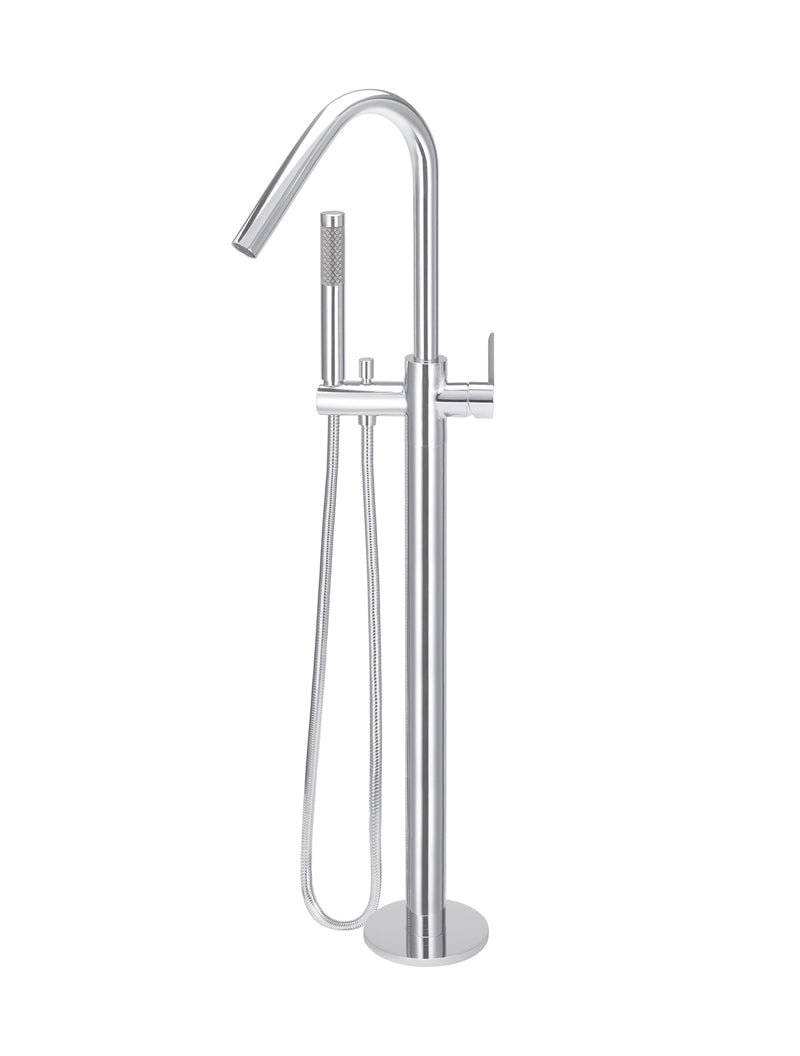Round Paddle Freestanding Bath Spout and Hand Shower - Polished Chrome