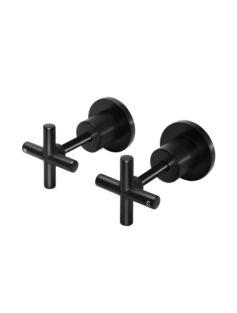 Round Cross Handle Jumper Valve Wall Top Assemblies - Matte Black