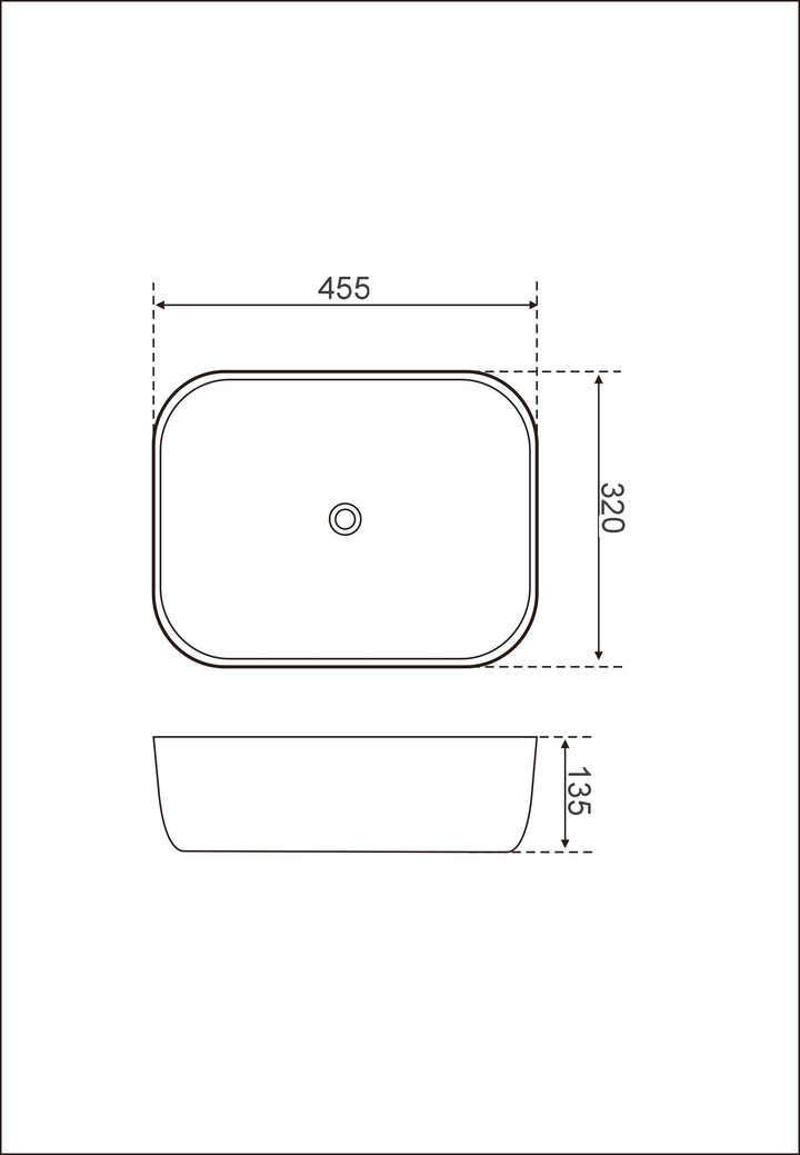 455x320x135mm Matte White Above Counter Ceramic Basin