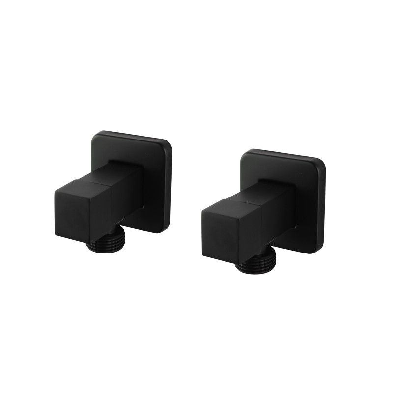 Laundry Square Black 1/4 Turn Washing Machine Stop Tap Pair