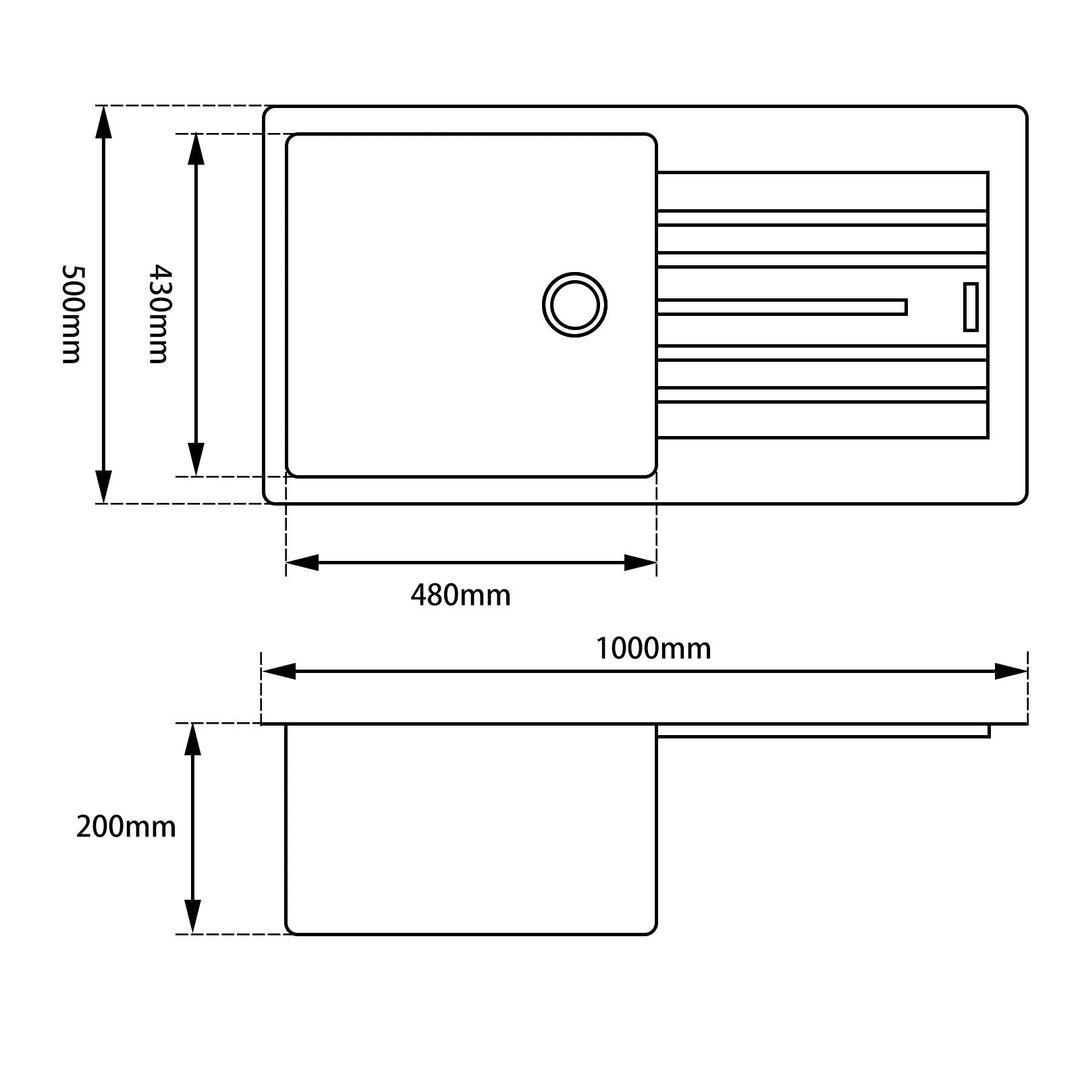 1000*500*200mm Black granite stone kitchen sink with drainboard Top/Undermount