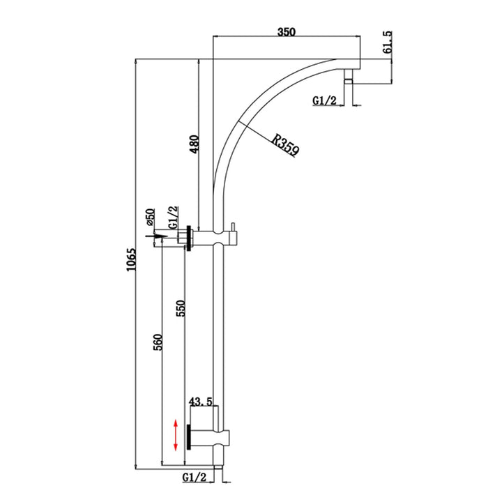 Round Black Top Inlet Shower Rail