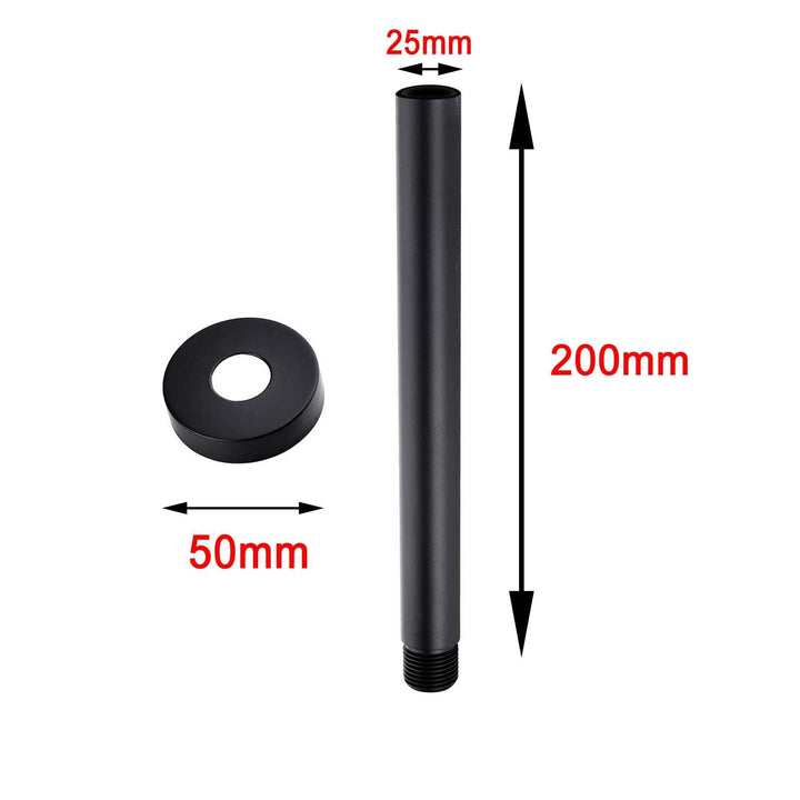 Round Black Ceiling Shower Arm 200mm