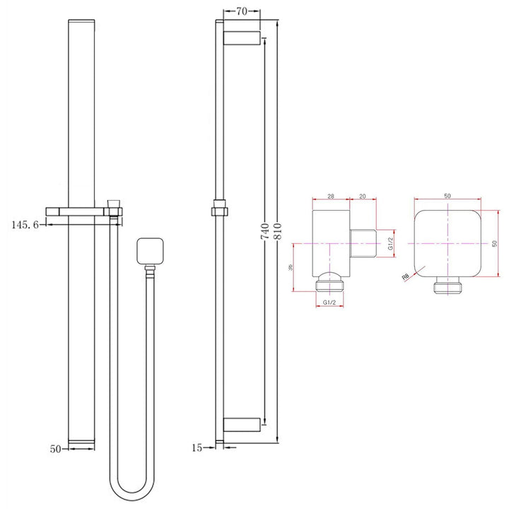 Square Black Sliding Shower Rail without Handheld Shower (PVC Hose)