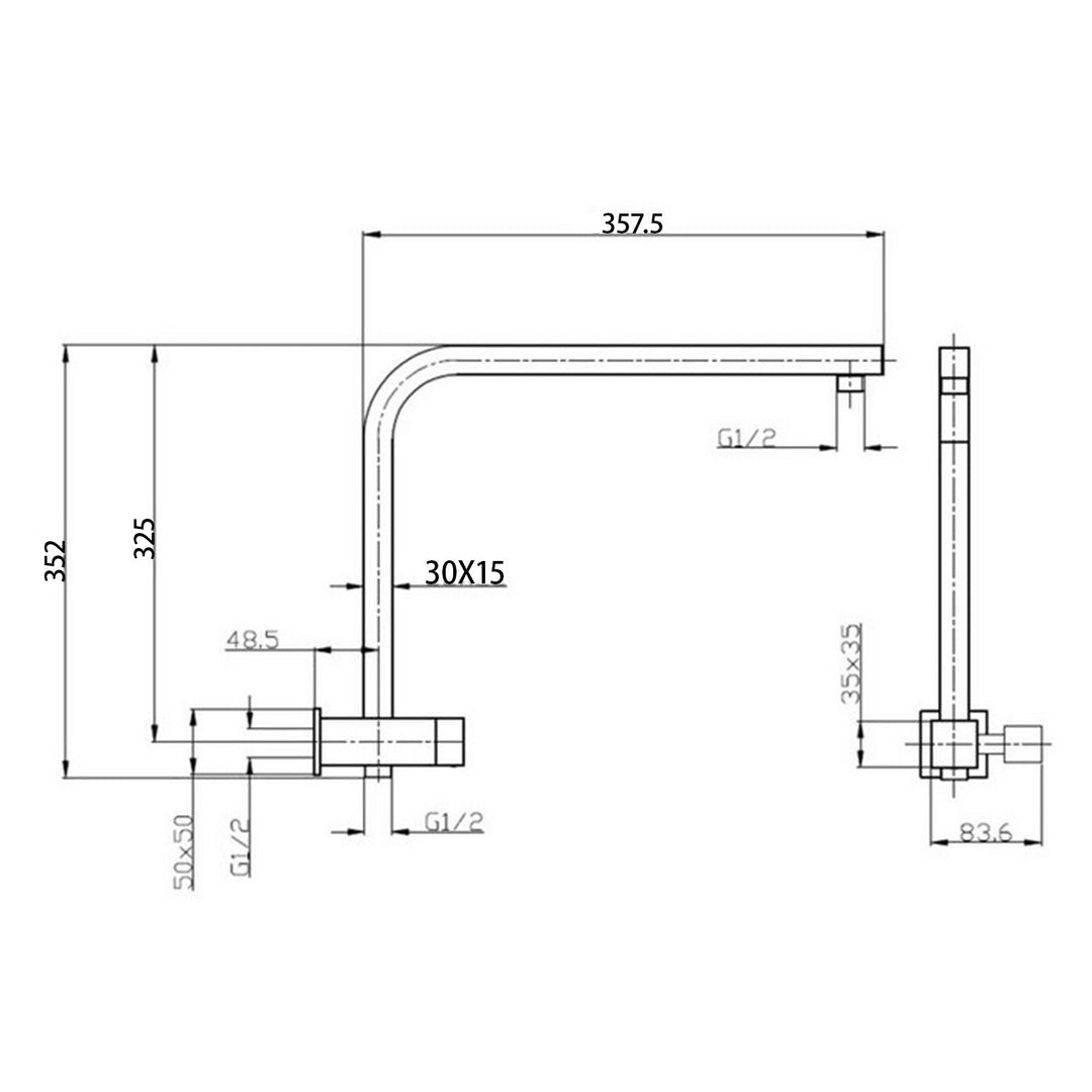 Square Chrome Half Shower Station without Shower Head and Handheld Shower