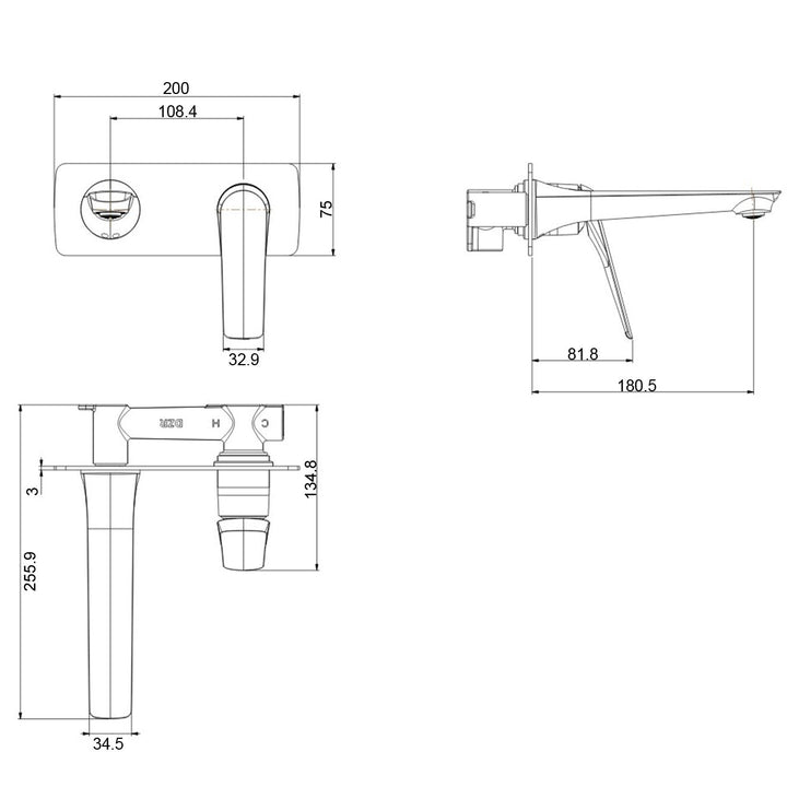 AU Chrome Bathtub/Basin Wall Mixer With Spout