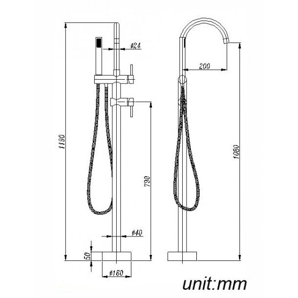 Round Brushed Brass Freestanding Bath Mixer With Handheld Shower