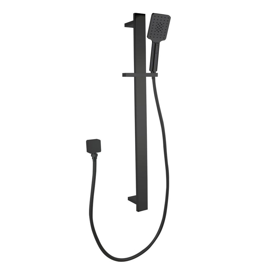 Square Black Sliding Shower Rail with 3 Mode Handheld Shower Wall Connector Set