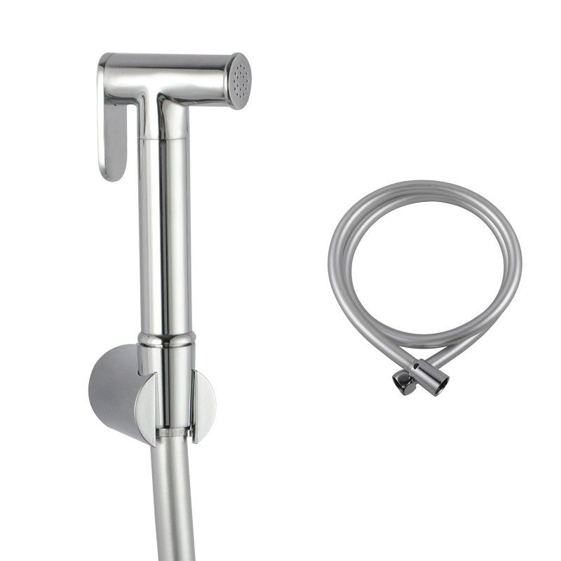 Round Brass Chrome Toilet Bidet Spray Kit with 1.2m PVC Hose