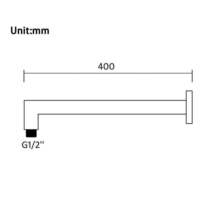 Square Chrome Brass Wall Mounted Shower Arm 400mm