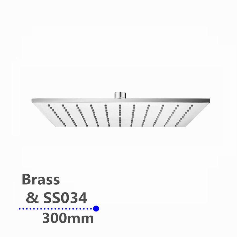 Square Chrome Brass Rainfall Shower Head 300mm